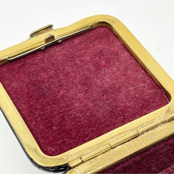 Vintage Black Leather Jewelry Trinket Hinged Box With Push Spring Button Square - Picture 7 of 9